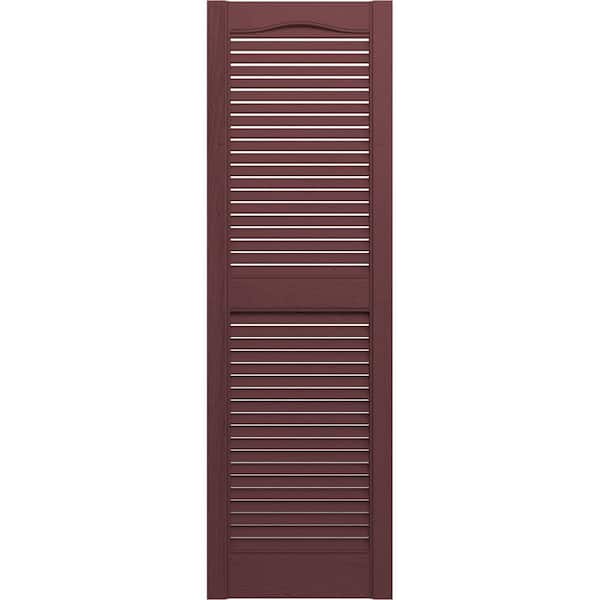 Builders Edge 12 in. x 52 in. Louvered Vinyl Exterior Shutters Pair in Bordeaux