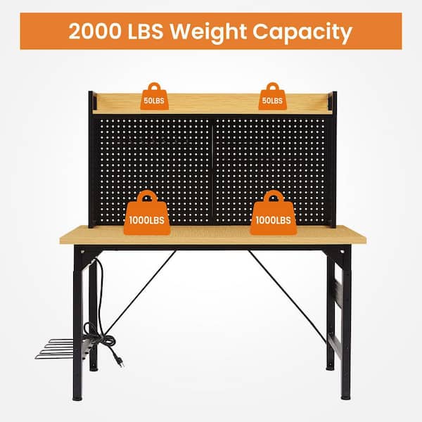 Siavonce 48 in. Adjustable Workbench with pegboard, Heavy Duty