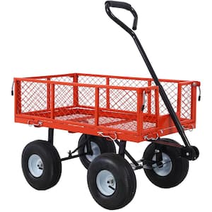 3 cu. ft. 500 lbs. Capacity Metal Yard Wagon Garden Cart Removable Sides Flat Bed Red