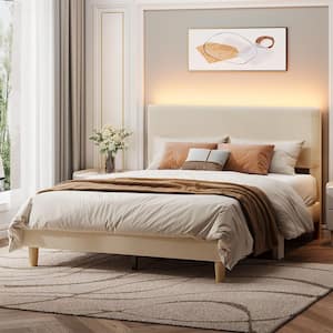 Bestier Light Gray Wood Frame Full Platform Bed Upholestered