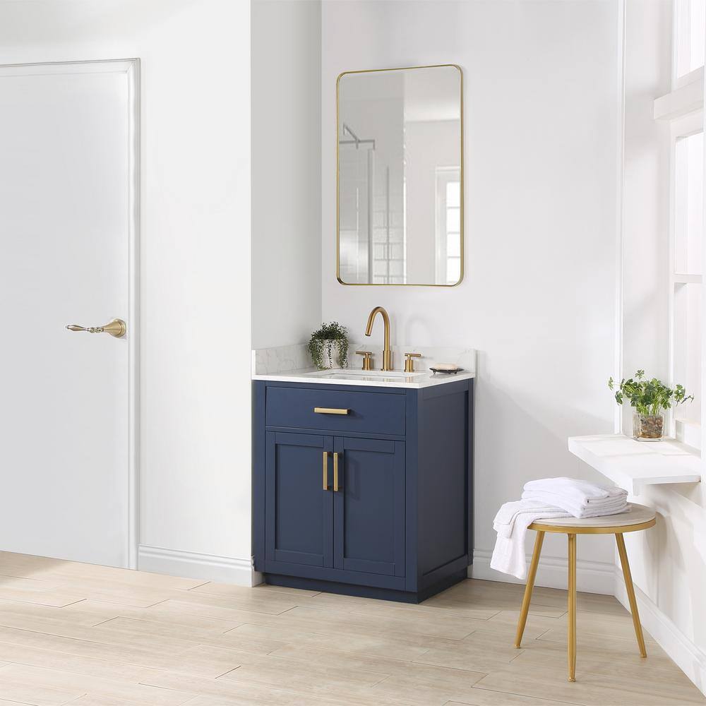 Gavino 30" Royal Blue Wood Vanity with Stone Top and Mirror