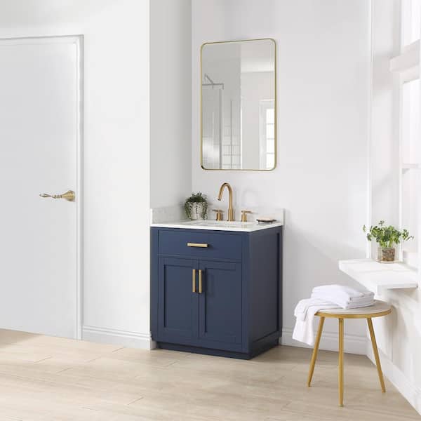 Gavino 30 in. W x 22 in. D x 34 in. H Single Sink Bath Vanity in Royal Blue with White Composite Stone Top and Mirror