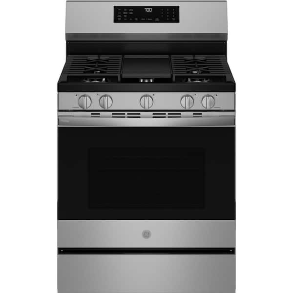 Profile 30 in. 5 Burner Smart Free-Standing Gas Convection Range with No Preheat Air Fry and EasyWash Oven Tray