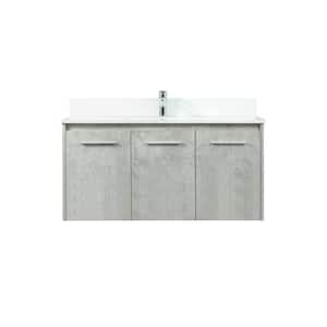 40 in. W Bath Vanity in Concrete Grey with Engineered Stone Vanity Top in Ivory with White Basin with Backsplash
