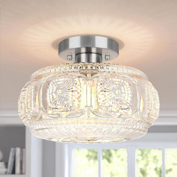 11 in. 1-Light Silver Semi Flush Mount Ceiling Light with Crystal