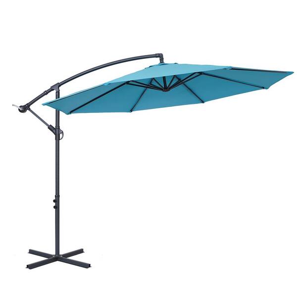 Tidoin 10 ft. Steel Cantilever Umbrella Tilt Patio Umbrella in Blue with Cross Base SMYDJUX34Q