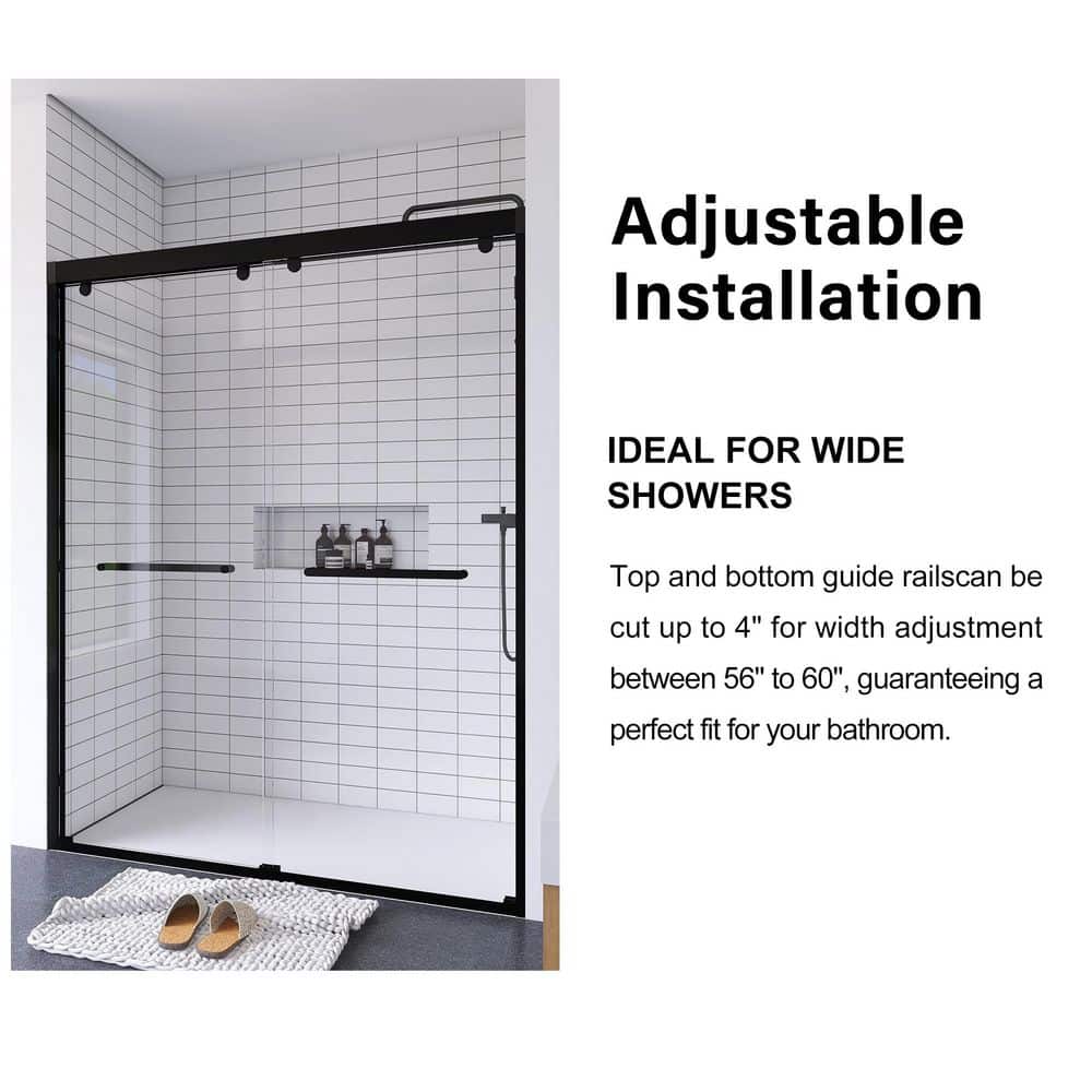 60" Matte Black Aluminum Framed Double Sliding Shower Door