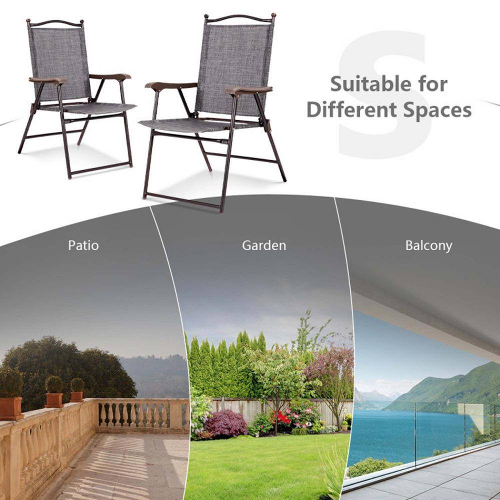 Gray Steel Frame Folding Camping Chairs with Arms, Set of 2