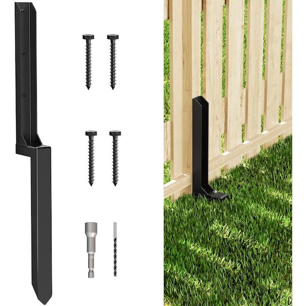 34 in. Heavy Duty Black Fence Post Repair Kit Anchor Ground Spike, Fence Post for Repairing Broken Fence