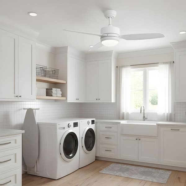 46 in. LED Indoor White Ceiling Fan with Light Kit, 6 Speed DC Motor