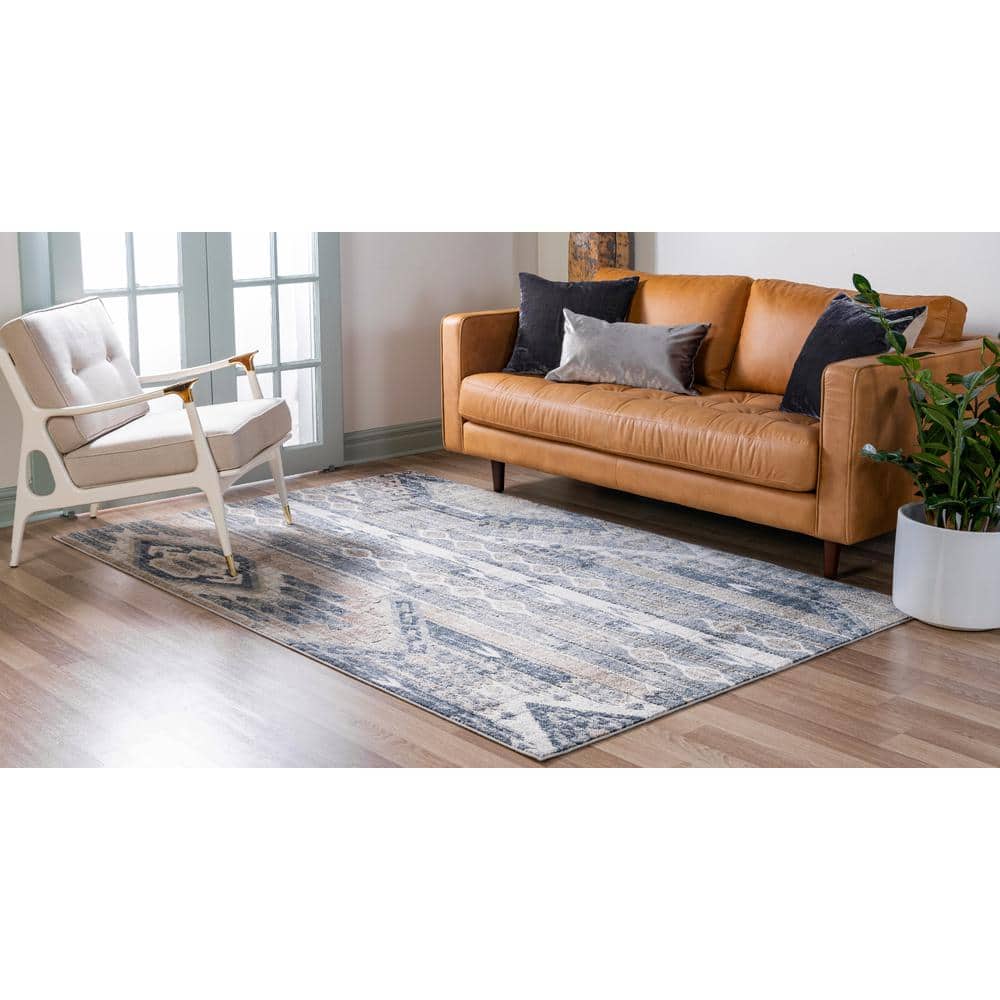 Navy Blue Geometric Synthetic 10' x 14' Rug