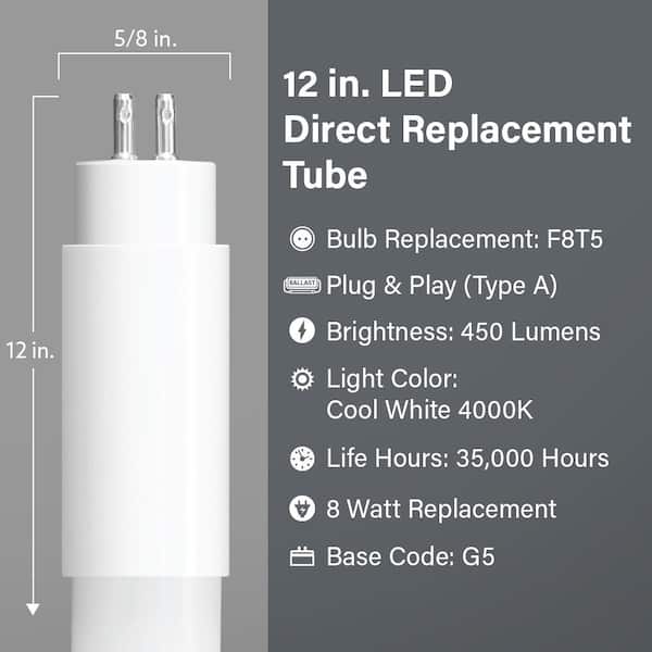 6-Watt 12 in. T5 G5 Type A Plug and Play Linear LED Tube Light Bulb, Cool White 4000K