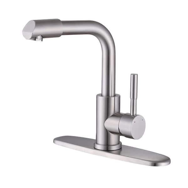 Single Handle Single Hole Bathroom Faucet with Deckplate Included 304 Stainless Steel Sink Vanity Taps in Brushed Nickel