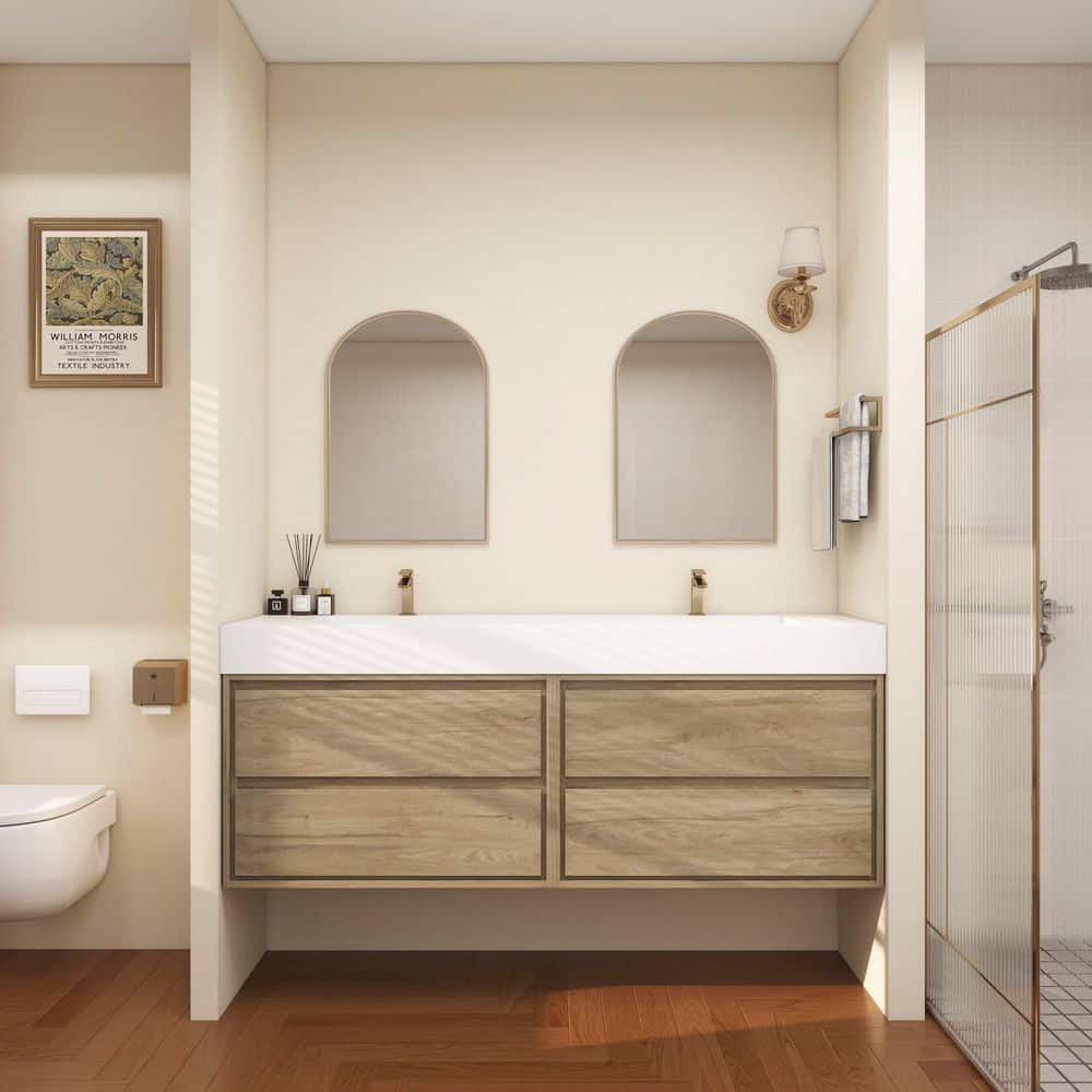 Saggie 71 in. W. x 20 in. D x 28 in. H Double Sink Floating Bath Double Vanity in White Oak with White Acrylic Top price history on PriceWatchPro