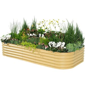 Raised Garden Bed Kit, 17 in. Tall 10-In-1 Modular, Metal Planter Box for Vegetables, Flowers, Herbs, Sunlit Oak