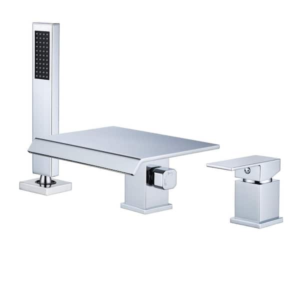 YONKI SUNSHIN INC 8 in. Widespread Single Handle 3 Holes Deck Mount High Flow Bathroom Bathtub Faucet with Hand Shower in Chrome