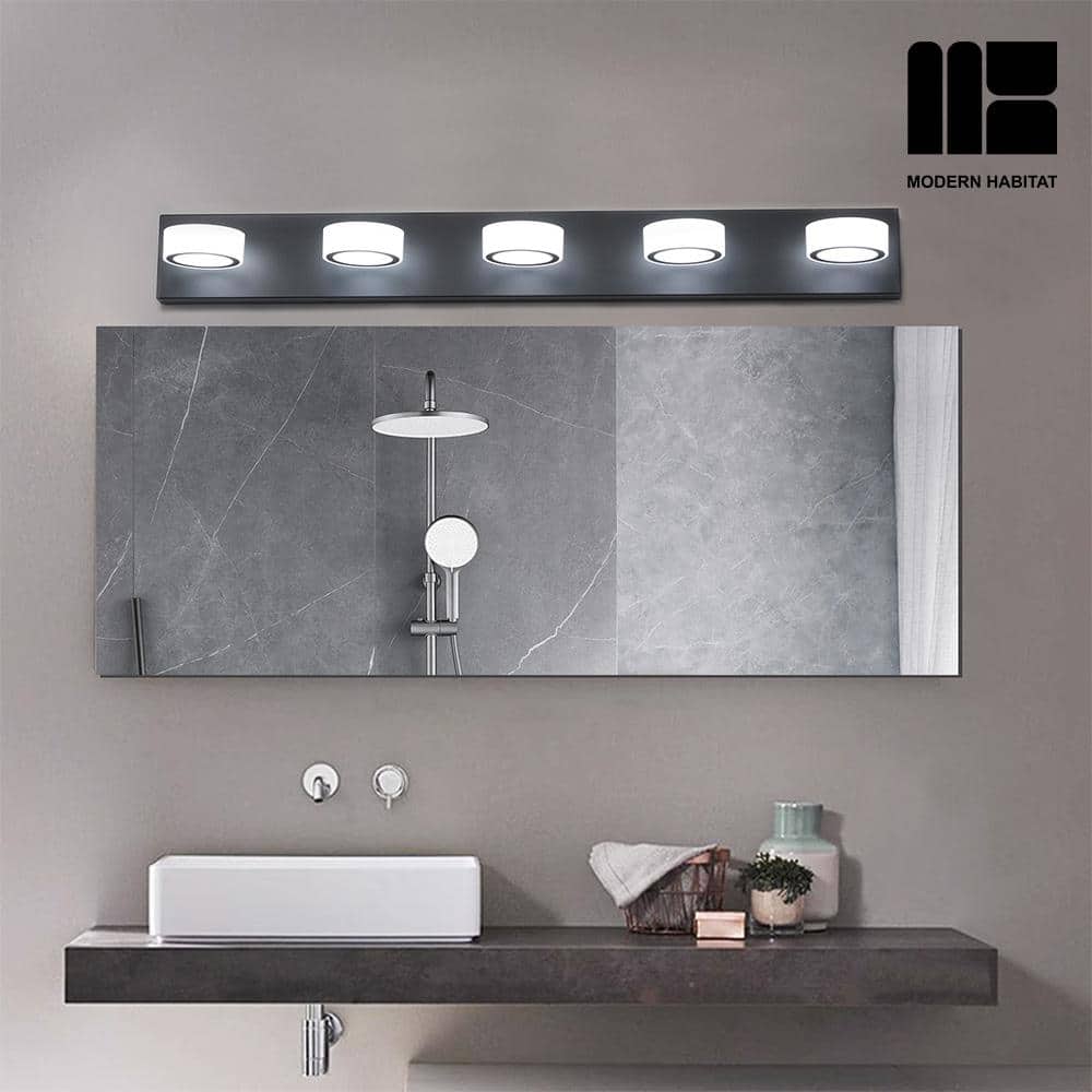 Black Adjustable 5-Light LED Vanity Light with Dome Shade