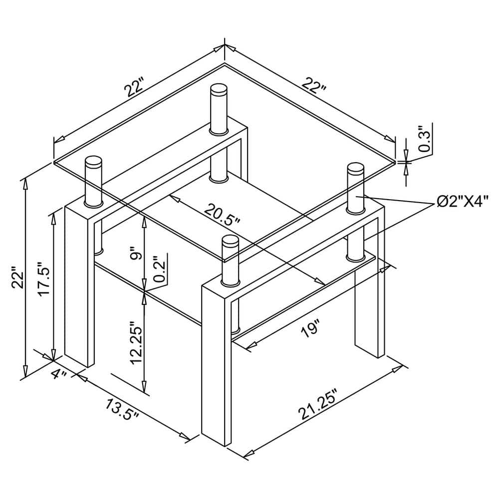 22" White Metal and Glass Square End Table with Shelf