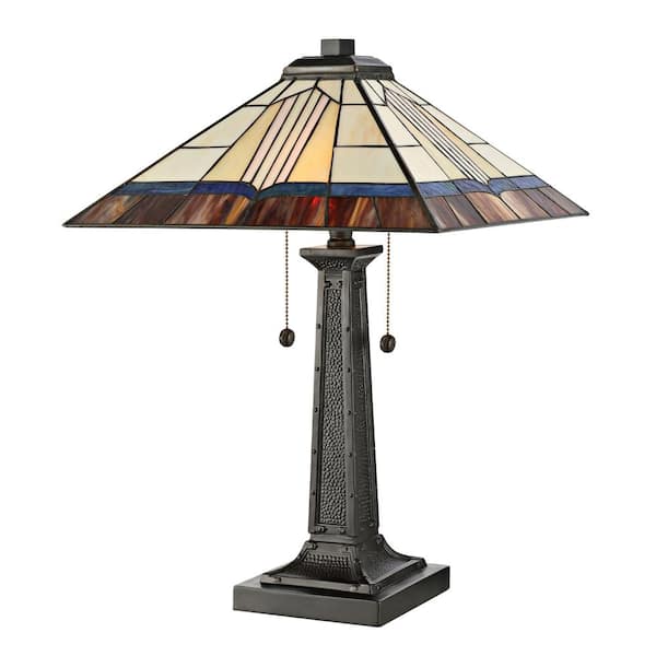 Dale Tiffany Novella 25 in. Bronze Table Lamp with Hand Rolled Art Glass Shade