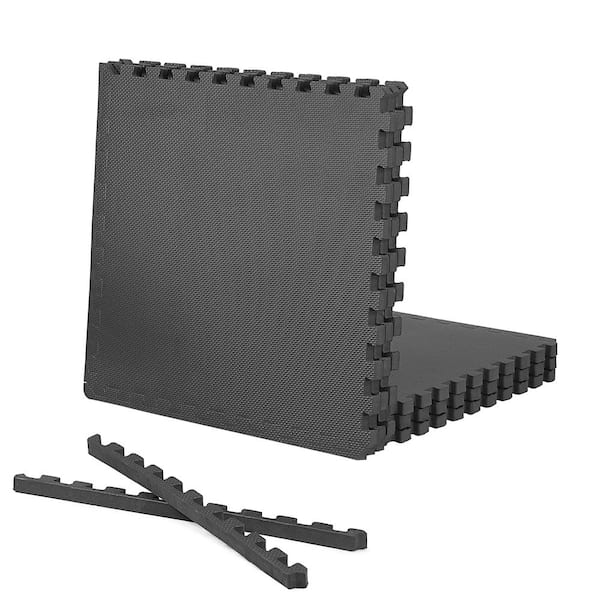 Black 24 in. W x 24 in. L x 1 in. Thick EVA Foam Double-Sided T Pattern Gym Flooring Mat (6 Tiles/Pack) (24 sq. ft.)