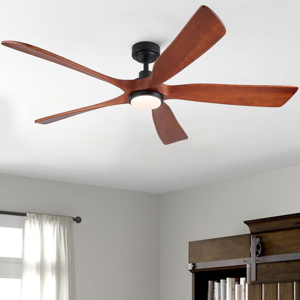 TeakAura 60 in. Indoor Matte Black Downrod Standard Ceiling Fan with Light, Soild Wood Blades For Living Room price history on PriceWatchPro