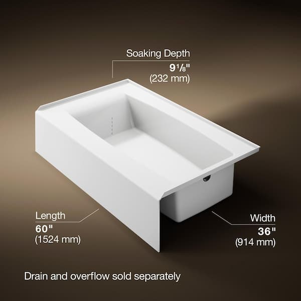 Elmbrook 60 in. x 36 in. Soaking Bathtub with Right-Hand Drain in White