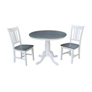 Hampton 3-Piece 36 in. White/Heather Gray Round Solid Wood Dining Set with San Remo Chairs