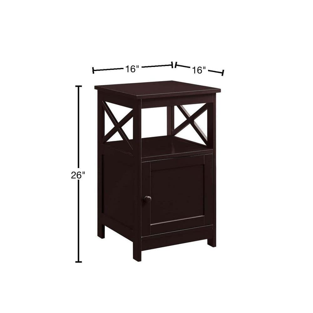 Espresso Modern Rectangular Wood End Table with Cabinet and Shelf