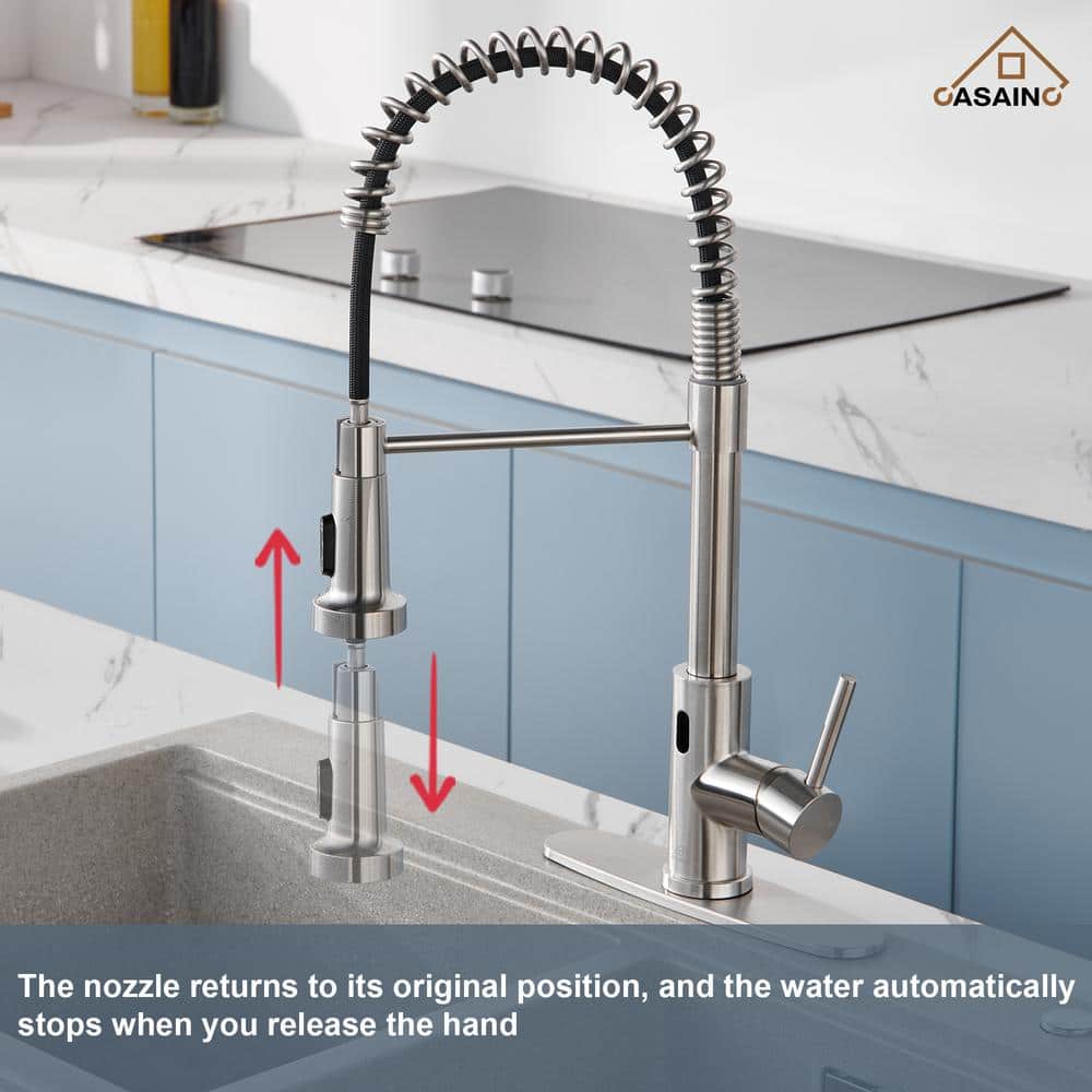 Brushed Nickel Touchless Pull-Down Kitchen Faucet with Spray