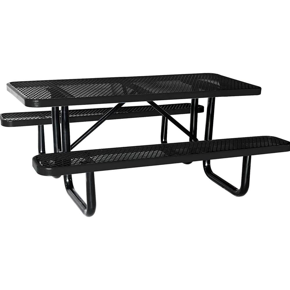 95.9 in. Black Rectangle Steel Outdoor Patio Picnic Table Seats 4