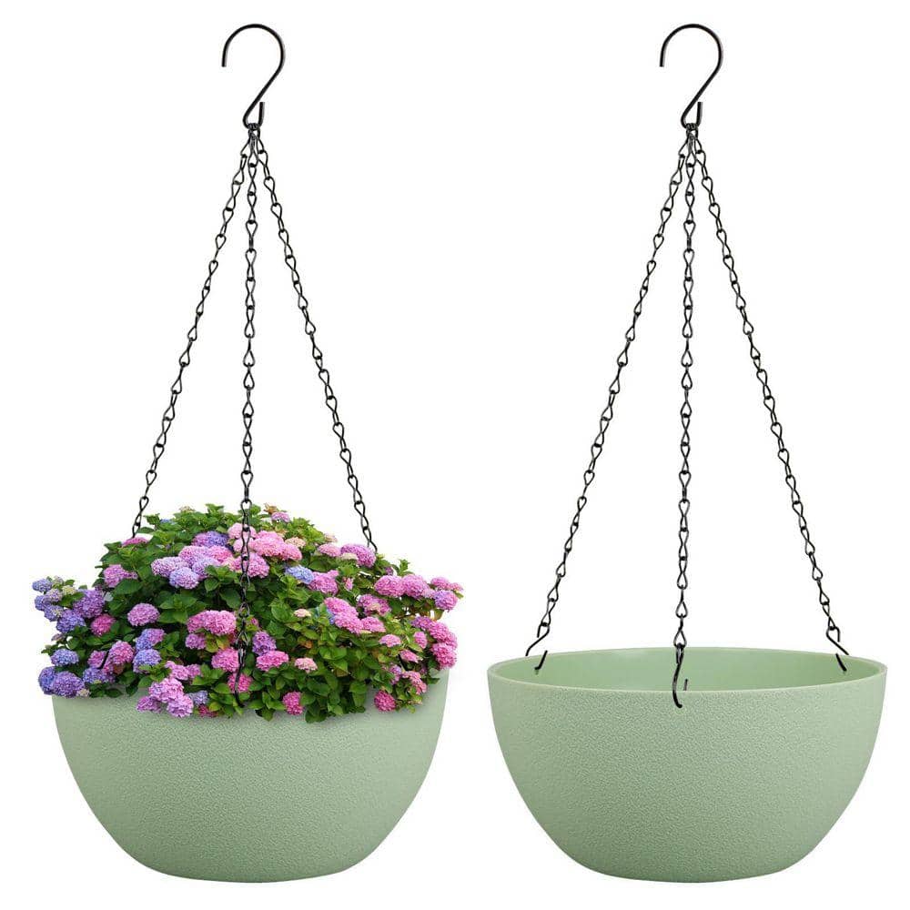 Primehome 8 in. Green Plastic Hanging Planters, with Drainage Holes and  Chains for Indoor/Outdoor Plants (2-Pack) HD-HB-3 - The Home Depot