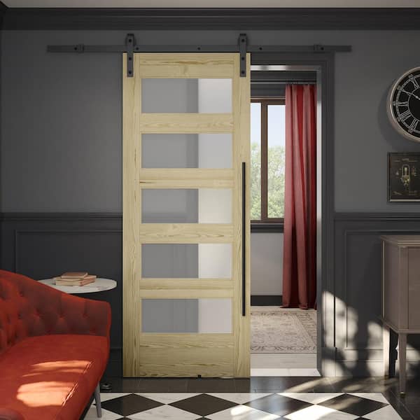 37 in. x 84 in. x 1-1 3/8 in. Chalet Unfinished Knotty Pine Wood Barn Sliding Door Hardware Kit