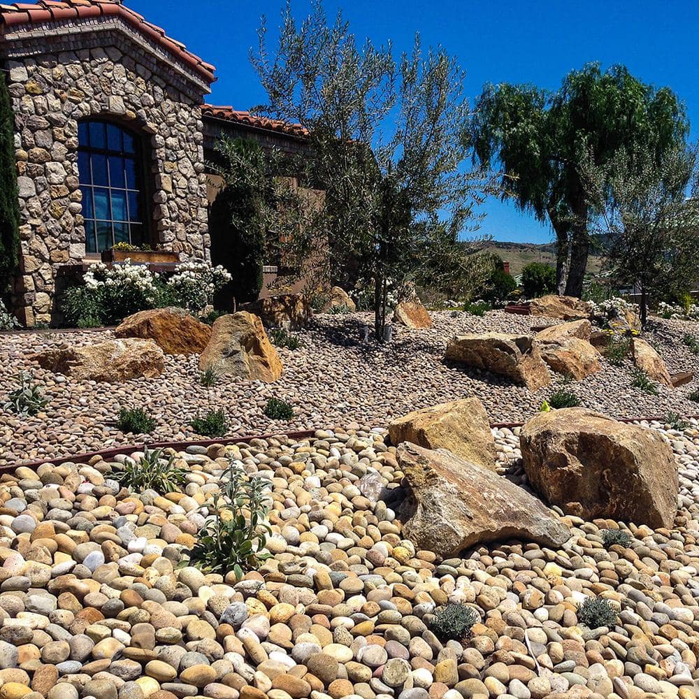 Buff Mexican Beach Pebbles Medium Size Garden Stones, 40 Pounds