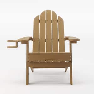 Miranda Folding Brown Recycled Plastic HIPS Outdoor Patio Adirondack Chair with Cup Holder For Garden/Firepit/Pool