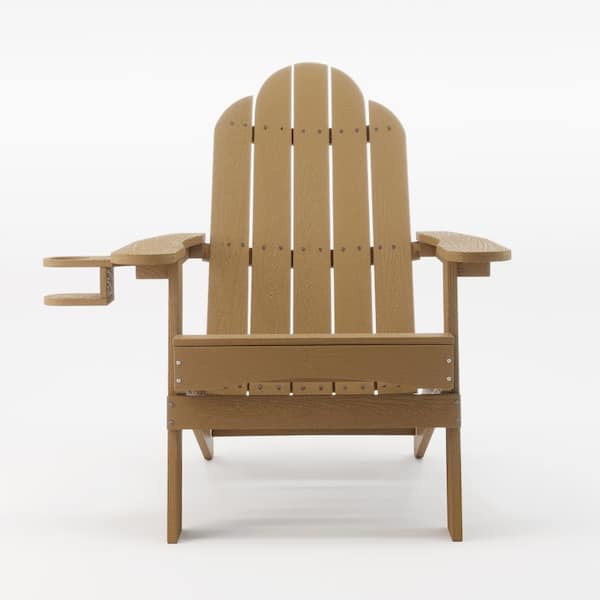 LUE BONA Miranda Folding Brown Recycled Plastic HIPS Outdoor Patio Adirondack Chair with Cup Holder For Garden/Firepit/Pool