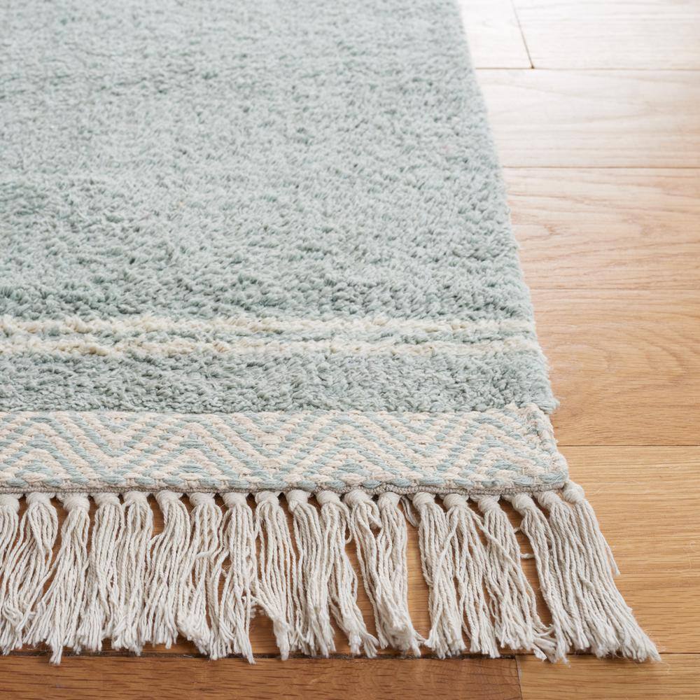 Light Blue and Ivory 4' x 6' Hand-Knotted Washable Rug