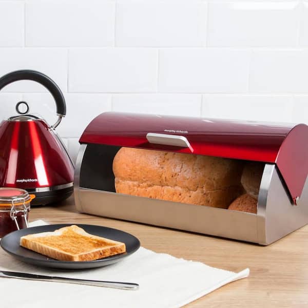 Adrinfly 1-Piece Stackable Bread Bin Red Roll Top Lid, Ventilation, Stainless Kitchen Canisters Jars Set
