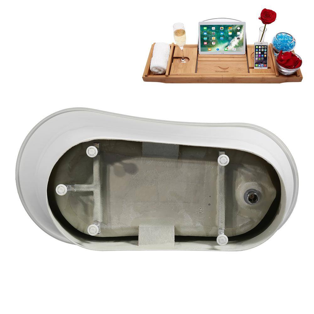 60" Glossy White Acrylic Freestanding Double Slipper Tub with Brushed Nickel Drain