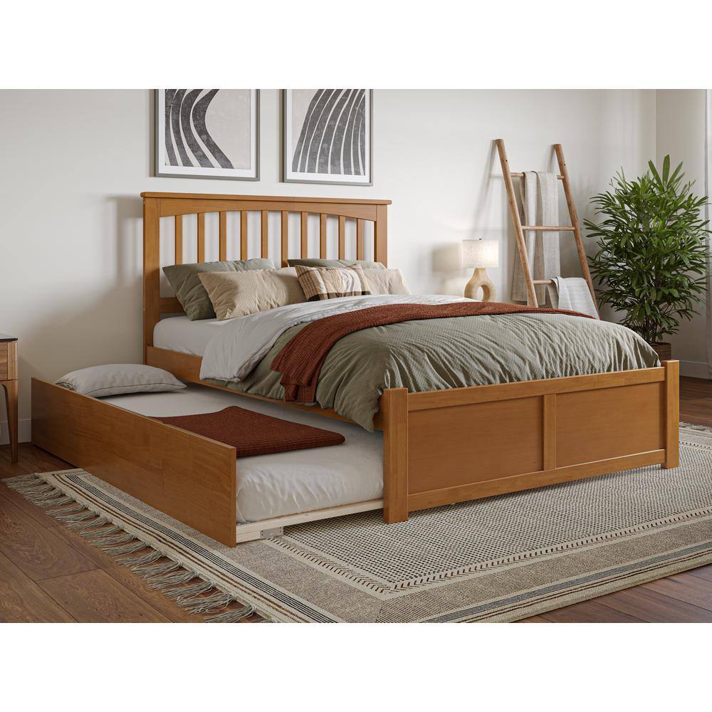 Light Toffee Full Wood Platform Bed with Twin Trundle