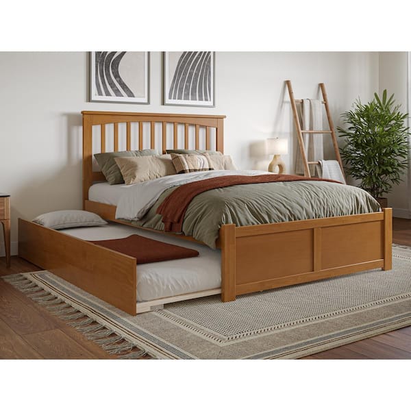 AFI Mission Light Toffee Natural Bronze Solid Wood Frame Full Platform Bed with Footboard and Twin Trundle