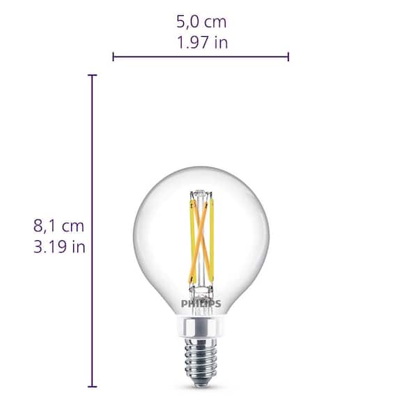 Philips 40-Watt Equivalent Ultra Definition G16.5 Clear Glass Dimmable E12 Light Bulb Soft White Glow 2700K 573303 - The Home Depot