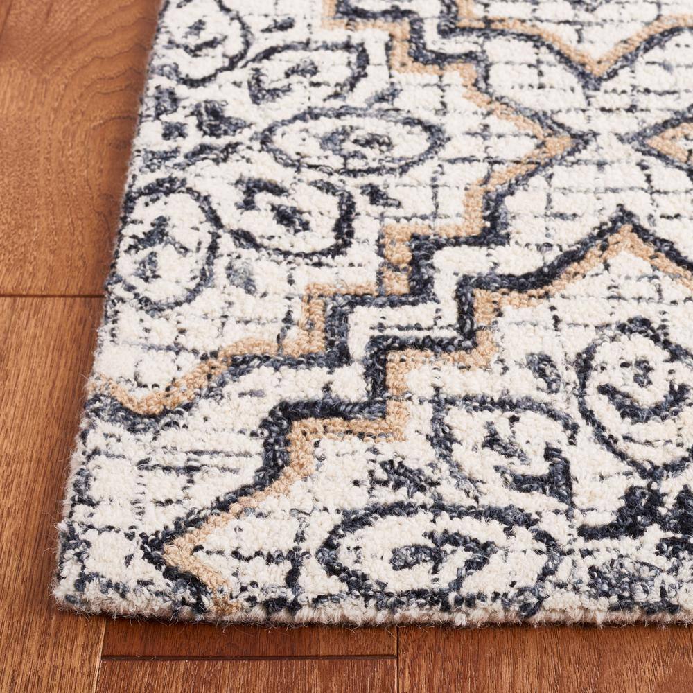 Hand-Tufted Ivory and Navy Wool 8' x 10' Abstract Rug