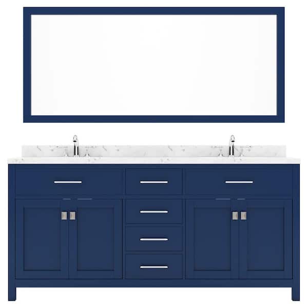 Virtu USA Caroline 72 in. W x 22 in. D x 35 in. H Double Sink Bath Vanity in French Blue with Quartz Top and Mirror