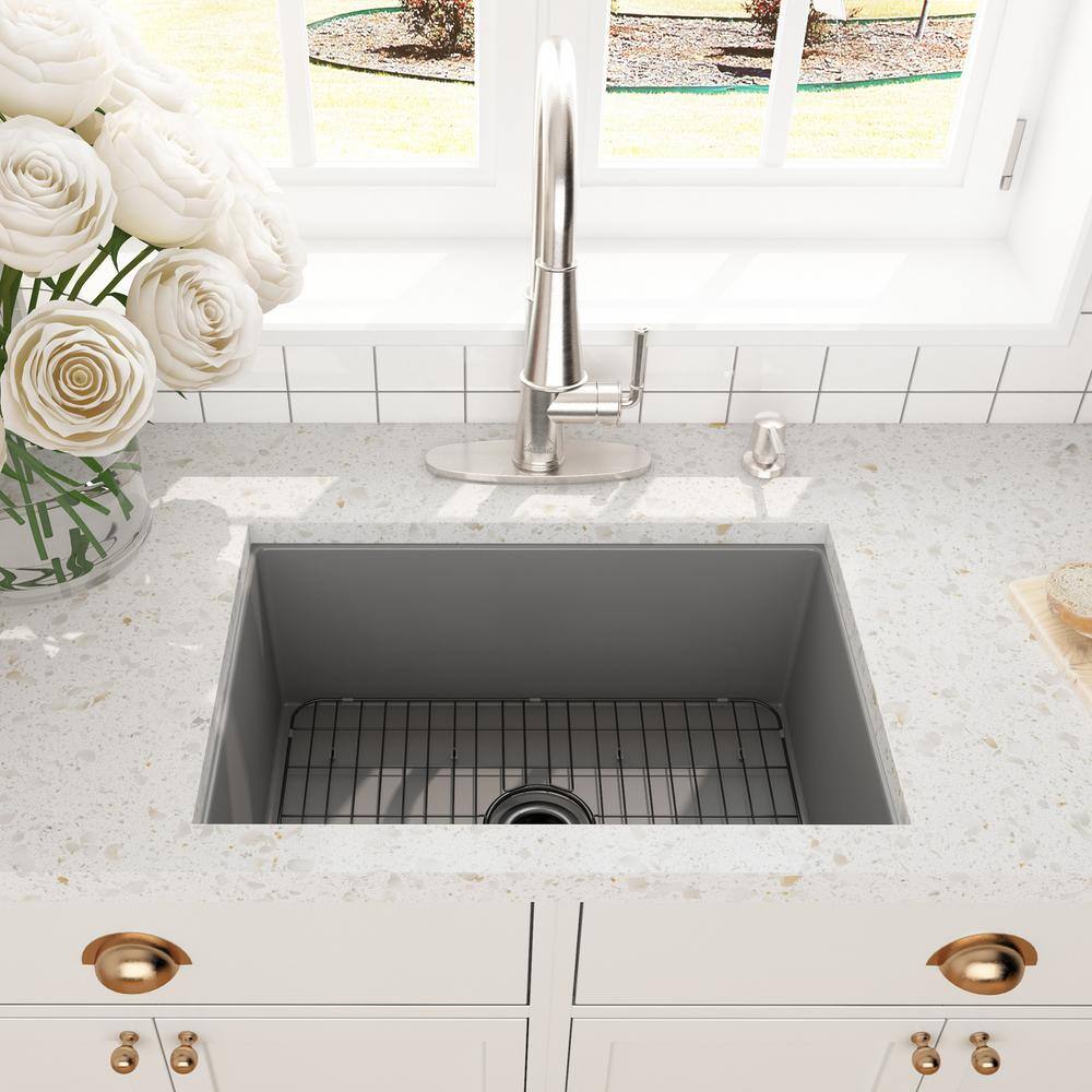 Matte Gray Fireclay 27" Single Bowl Undermount Kitchen Sink