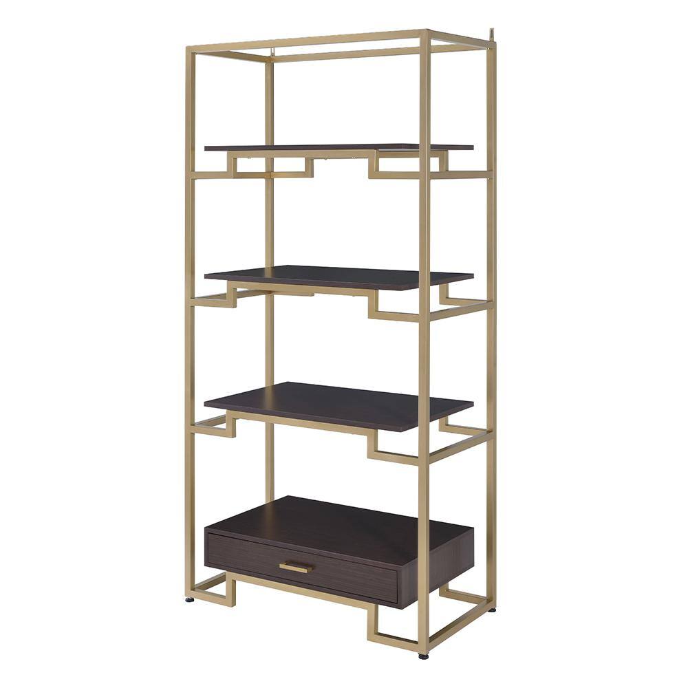 Acme Furniture Yumia 36 in. Wide Gold and Clear Glass 4 Shelf Standard