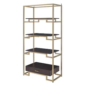 Yumia 36 in. Wide Gold and Clear Glass 4 Shelf Standard Bookcase