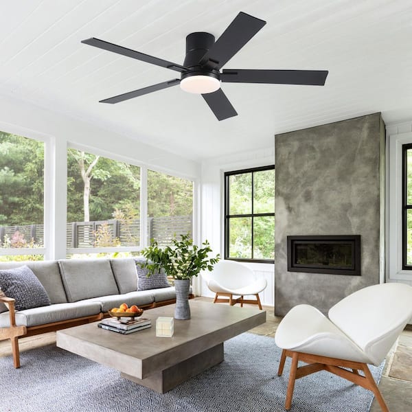 Stylish 52 in. Indoor Black Flush Mount Ceiling Fan with Integrated LED, Remote Control and 5 Reversible Blades