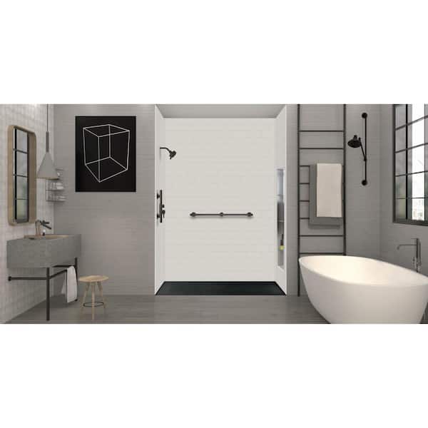 Transolid Trimslate 63 in. L x 39.4 in. W Alcove Customizable Shower Pan Base with Center Drain in Black