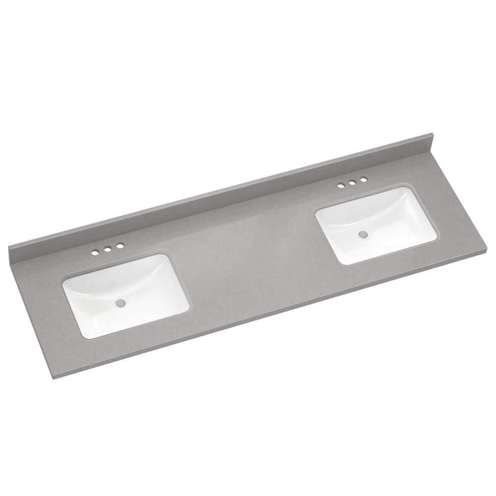 SOREN 66 in. W x 22 in. D Gray Engineered Stone Vanity Top with 2 White Ceramic Undermount Sinks and 4 in. Backsplash price history on PriceWatchPro