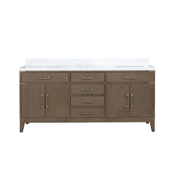 Fossa 72 in W x 22 in D Grey Oak Double Bath Vanity and Carrara Marble Top